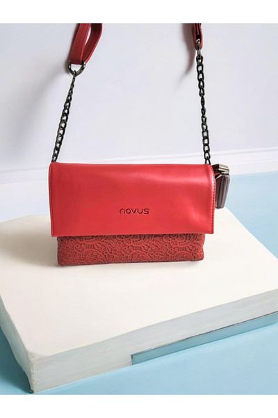 NOVUS Red Lace Design Soft Faux Leather Underarm Bag