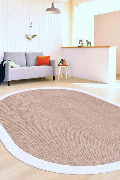 Zeria Home Dijital Kaymaz Yıkanabilir Jüt Hasır Görünümlü Oval Yolluk Antre H...