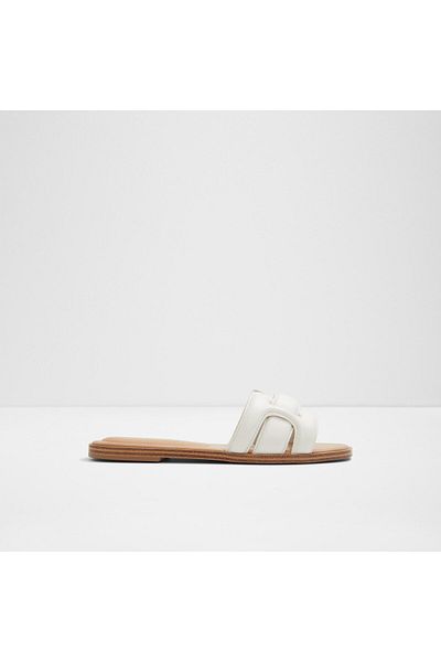 Aldo Elenaa - Women's Genuine Leather White-Ecru Flat Slippers