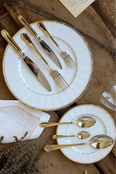 MSWISHŞEYMAÇETİN Solingen Ayasofya Silver Gold 42 Piece Cutlery Set