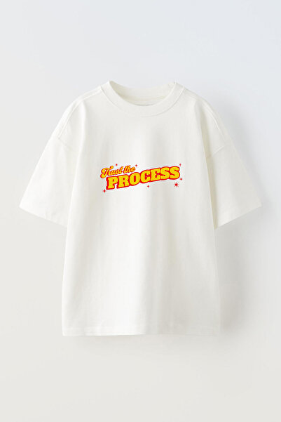 Anetos Tricou Trust The Process Pre cu imprimeu Cotton White supradimensionat