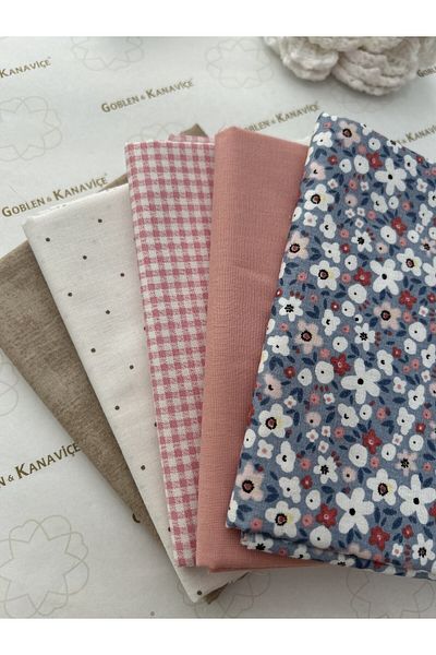 goblenkanaviçe Cotton Fabric Set, Tiny Patterned Set of 5 50X110Cm