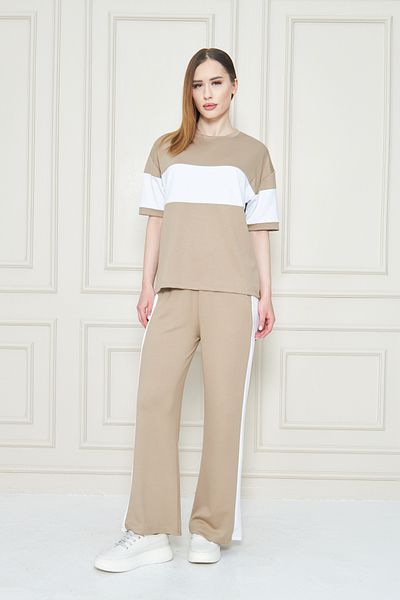Zuzu Women's Front and Sleeve Stripe Detailed Modal Two-Piece Suit