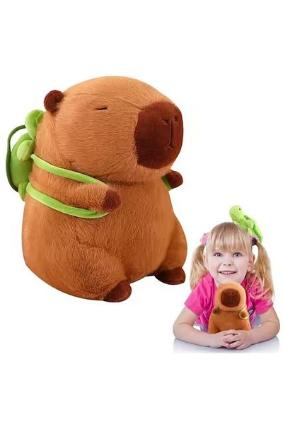 xpress sales Plush Toy Capybara with Detachable Turtle Backpack, 30 cm, Brown, XPRESS SALES