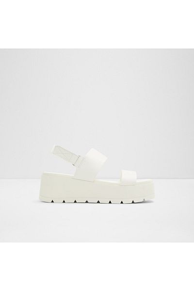 Aldo Thıla-Genuine Leather White Wedge Heel Sandals