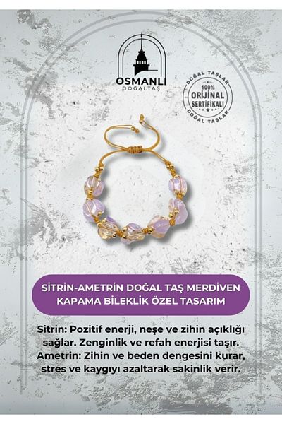 OSMANLI DOĞAL TAŞ Citrine-Ametrine Natural Stone Ladder Closure Natural Cut Bracelet Special Design