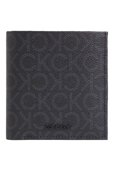 Calvin Klein Men's Ck Monogram Logo Wallet with Main Money and Coin Compartments Black Lv04D1040G-Ub1