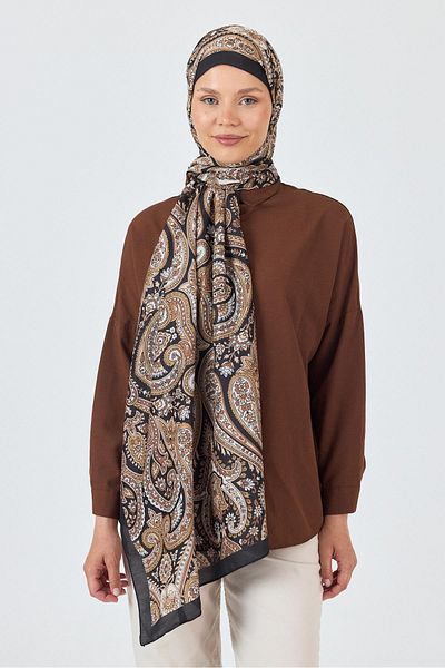 Rays Black Retro Patterned Shawl 4004