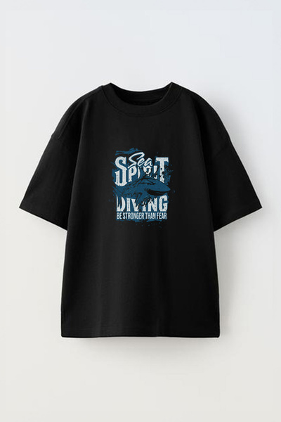 Anetos Tricou Sea Spirit Diving Pre cu imprimeu Cotton Black supradimensionat