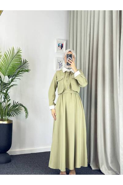 Esre Store 2522 - طقم حجاب مزدوج كاكي