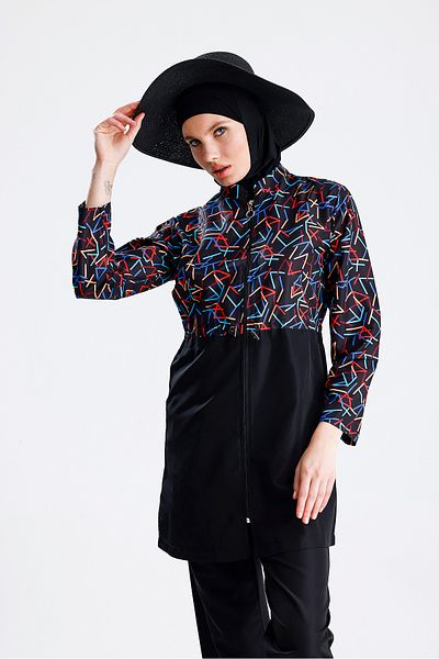 medipek Water Repellent Parachute Hijab Swimsuit Black Yellow