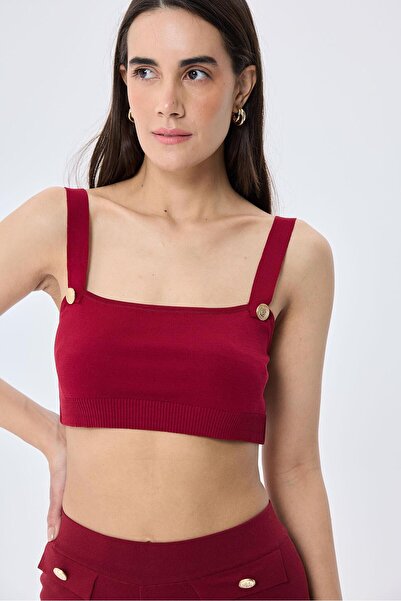 Peraluna Styleboom X Peraluna ELIZABETH BRALET Button Detail Strappy Women's Knit Bralette - Burgundy