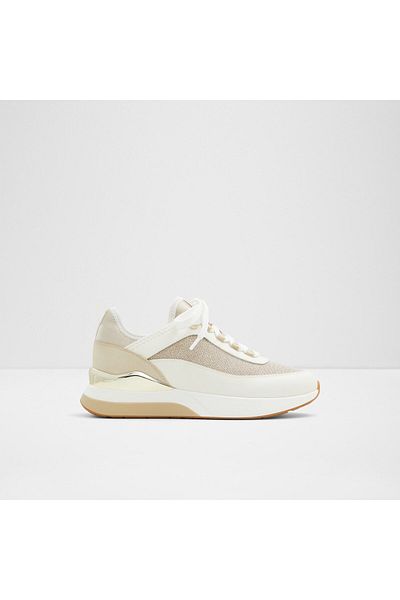 Aldo Quıltyn - Women's Faux Leather Beige Flat Lace-up Sneakers with Modern Design
