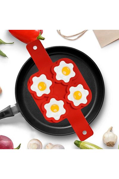zola Silicone mold, for American pancakes, eggs or omelets, flower pattern, 16x16 cm, red