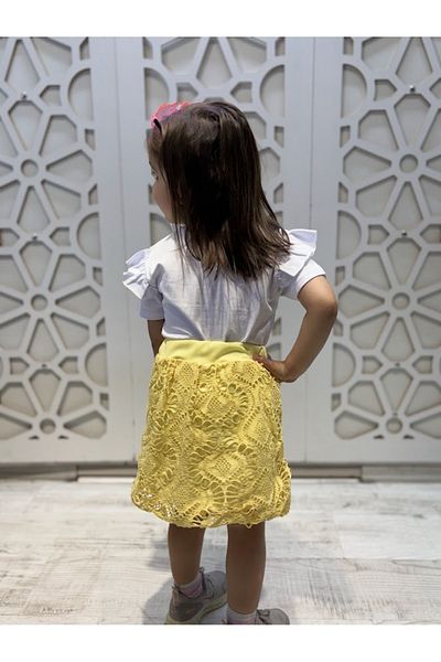 KUMRUNUN DÜNYASI Colorful Printed T-Shirt and Tulle Skirt Girls' Bottom Top Set