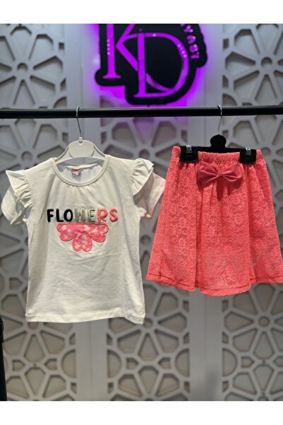 KUMRUNUN DÜNYASI Colorful Printed T-Shirt and Tulle Skirt Girls' Bottom Top Set