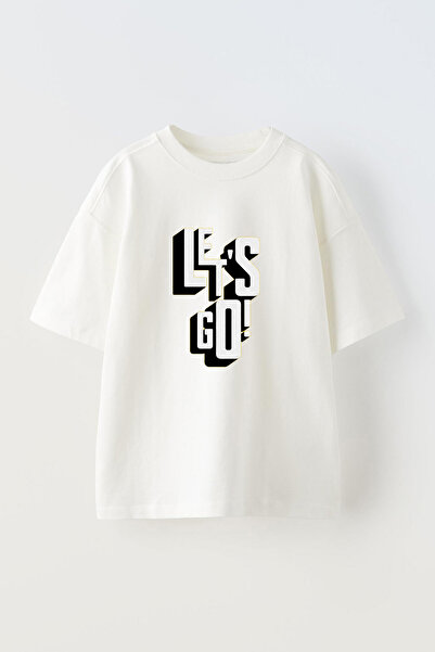 Anetos Μπλουζάκι Let's Go Success Mindset Pre με τύπωμα Cotton White oversized