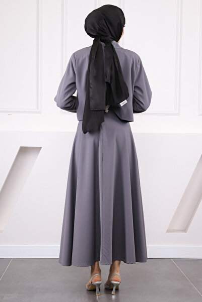 İmajButik Gray Belt Detailed Jacket Skirt Suit