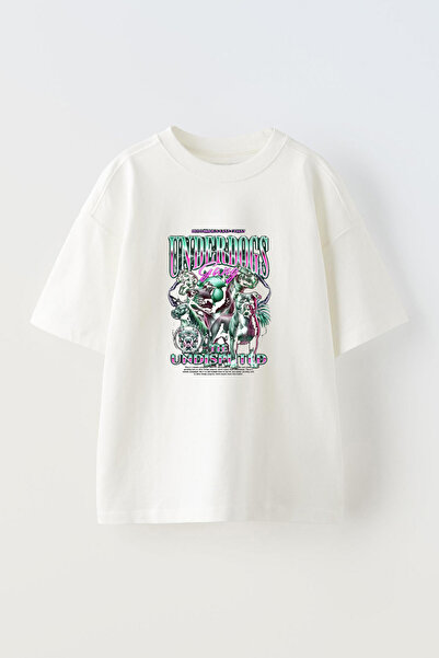 Anetos Μπλουζάκι Underdogs Gang Front με τύπωμα Cotton White oversized