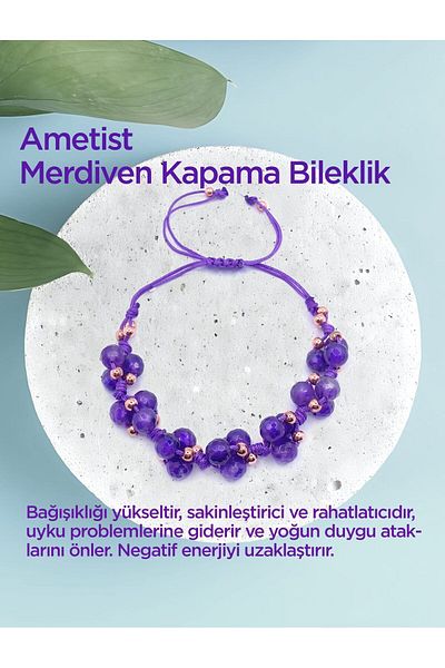 OSMANLI DOĞAL TAŞ Amethyst Natural Stone Bright Cut Bracelet with Ladder Closure Facet Special Design