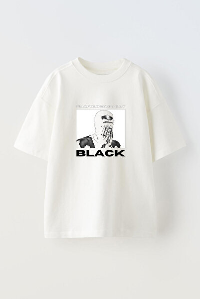 Anetos Tricou Oversize Alb din Bumbac cu imprimeu "Unapologetically Black" pe...