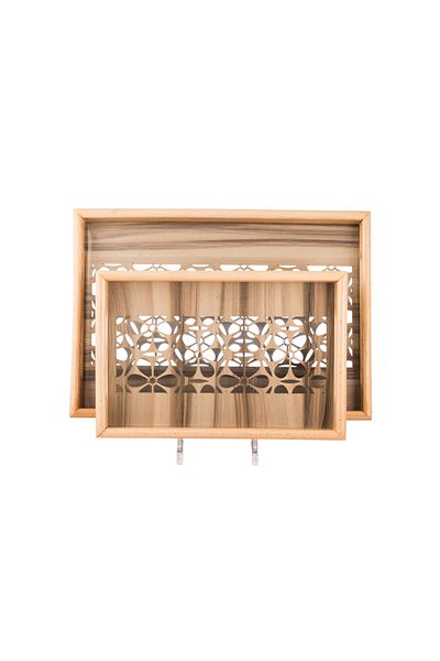 Dania Set of 2 wooden plates and trays with a decorative base and a transparent acrylic layer, size (33*23)(41*29) cm
