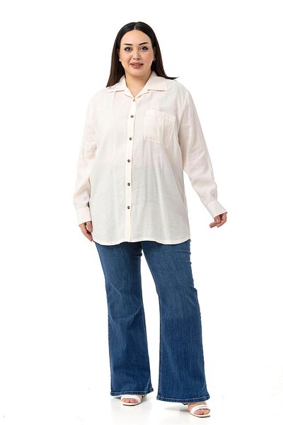 DISENTIS MODEST Large Size Ecru Shirt with One Pocket on the Chest
