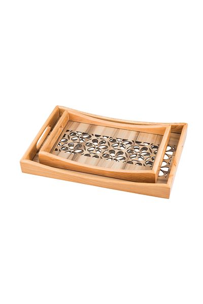 Dania Set of 2 wooden plates and trays with a decorative base and a transparent acrylic layer, size (33*23)(41*29) cm
