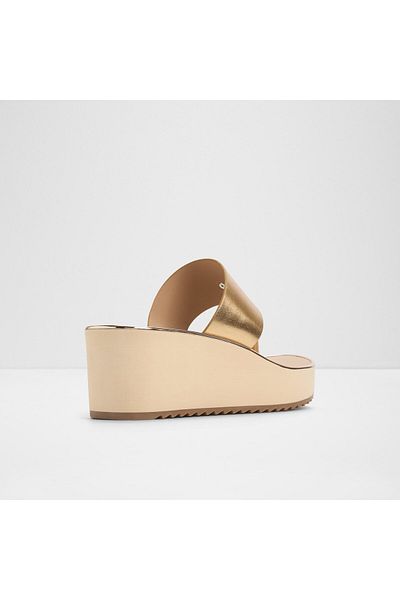 Aldo Penelopy - Women's Faux Leather Gold Wedge Heel Slippers