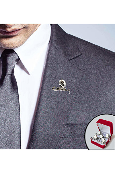 Teknookul Atatürk İmzalı ve Büstlü (Gümüş) Şık Kutulu Yaka Rozeti 5'li