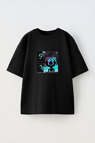 Anetos Tricou Dystopia Pypop Game Pre cu imprimeu Cotton Black supradimensionat