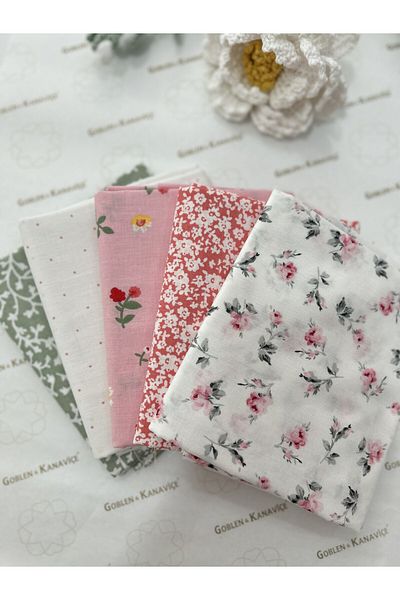 goblenkanaviçe Cotton Fabric Set 50X110Cm Set of 5, Tiny Patterned Pachwork Fabrics