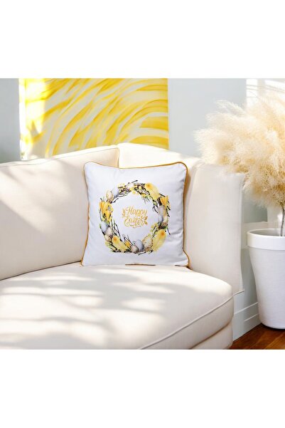 ASDİVA Digital Printing Easter Themed Piping Decorative Throw Pillow Case 45X45