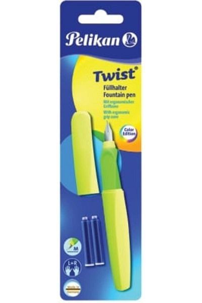 Pelikan Neon Yellow Twist Pen, Ergonomic Grip and 2 refills