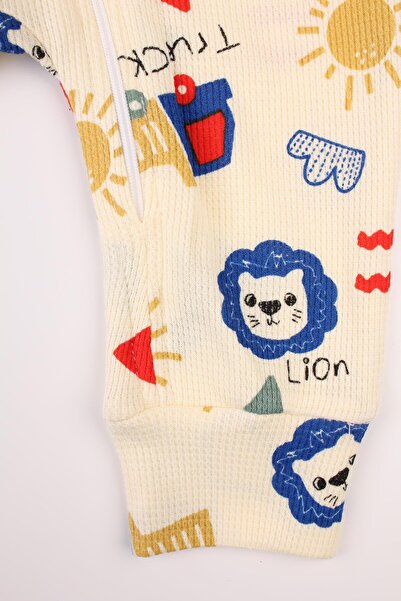 bogibaby Zippered Baby Romper Waffle Fabric Lion Printed Romper