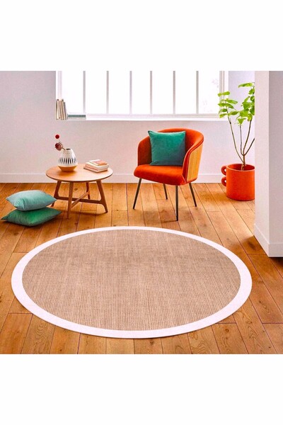 Zeria Home Covor rotund de bucătărie - lavabil, bază anti-alunecare, aspect paie, covoraș de hol maro crem