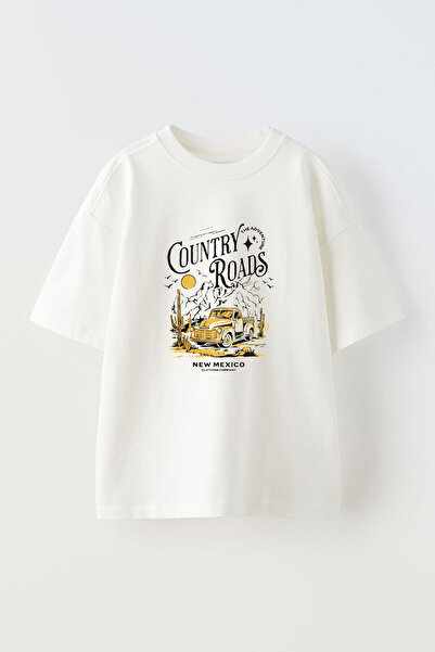 Anetos Tricou Country Roads Front cu imprimeu Cotton White supradimensionat