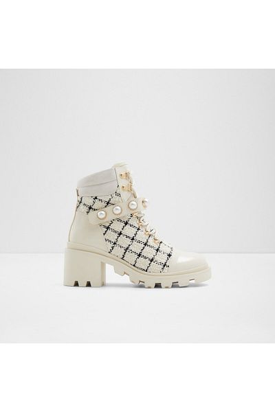 Aldo Marıette - Fabric & Faux Leather Ecru Women's High Heel Boots