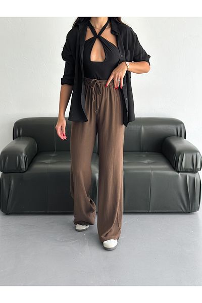 fiolin Soft Textured Loose Cut Linen Trousers