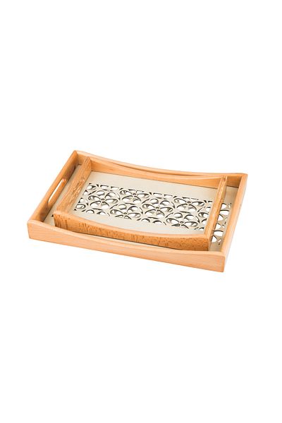 Dania Set of 2 wooden plates and trays with a decorative base and a transparent acrylic layer, size (33*23)(41*29) cm