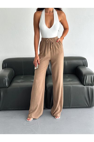 fiolin Soft Textured Loose Cut Linen Trousers