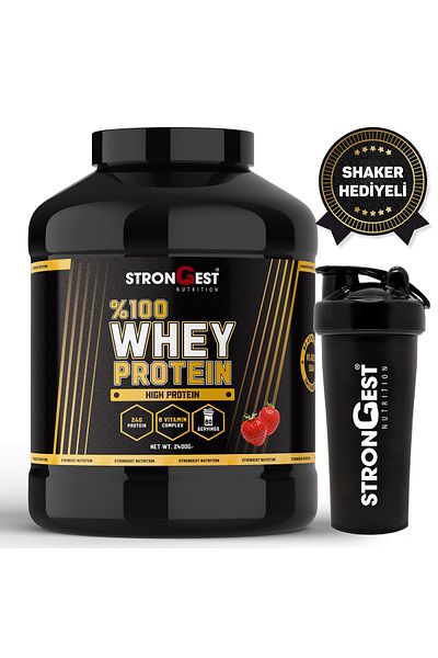 STRONGEST Whey Protein 2400Gr 80 Servings Strawberry Flavored 100% Protein Powder