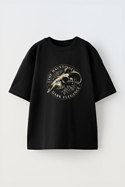 Anetos Tricou Gothic Goat Skull Front cu imprimeu Cotton Black supradimensionat