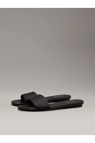 Calvin Klein Women's Ck Monogram Logo Comfortable and Flat Sole Black Slippers Hw0Hw02388-Beh