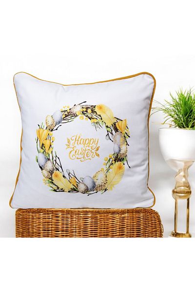 ASDİVA Digital Printing Easter Themed Piping Decorative Throw Pillow Case 45X45