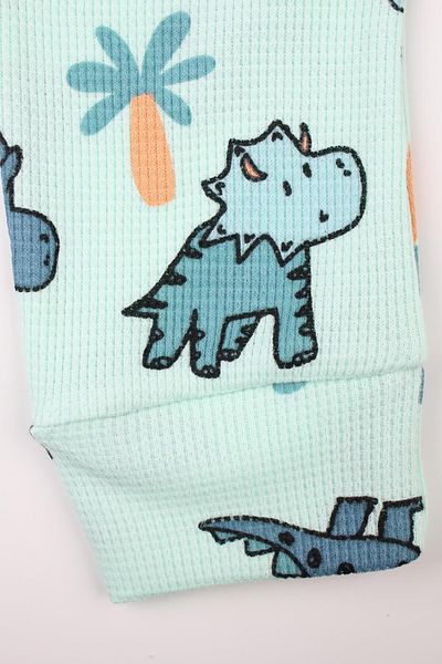 bogibaby Zippered Baby Romper Waffle Fabric Dino Printed Romper