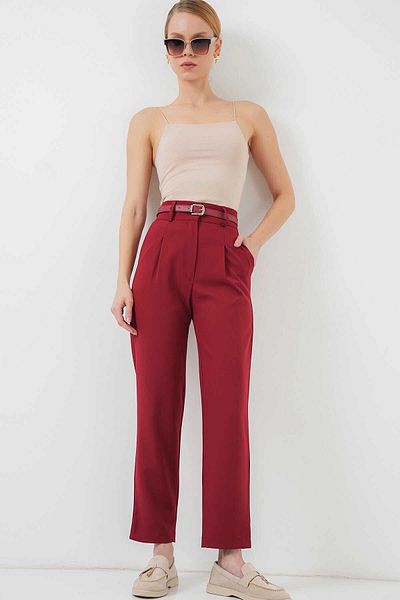 hazelin Women's Burgundy High Waist Belted Fabric Trousers Hzl25S-Bd167251