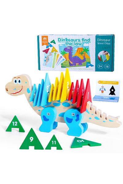 Jet Puzzle Montessori din Lemn cu Dinozauri – Joc Educational de Logica si Matematica pentru Copii