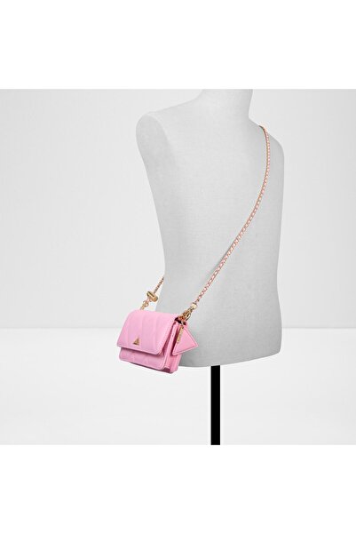 Aldo Fititall - Women's Faux Leather Bright Pink Top Zipper Chain Wallet Purse