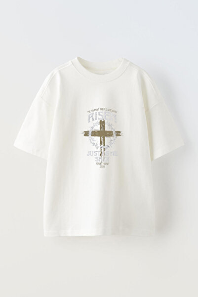 Anetos Tricou He Has Risen Pre cu imprimeu din bumbac alb supradimensionat